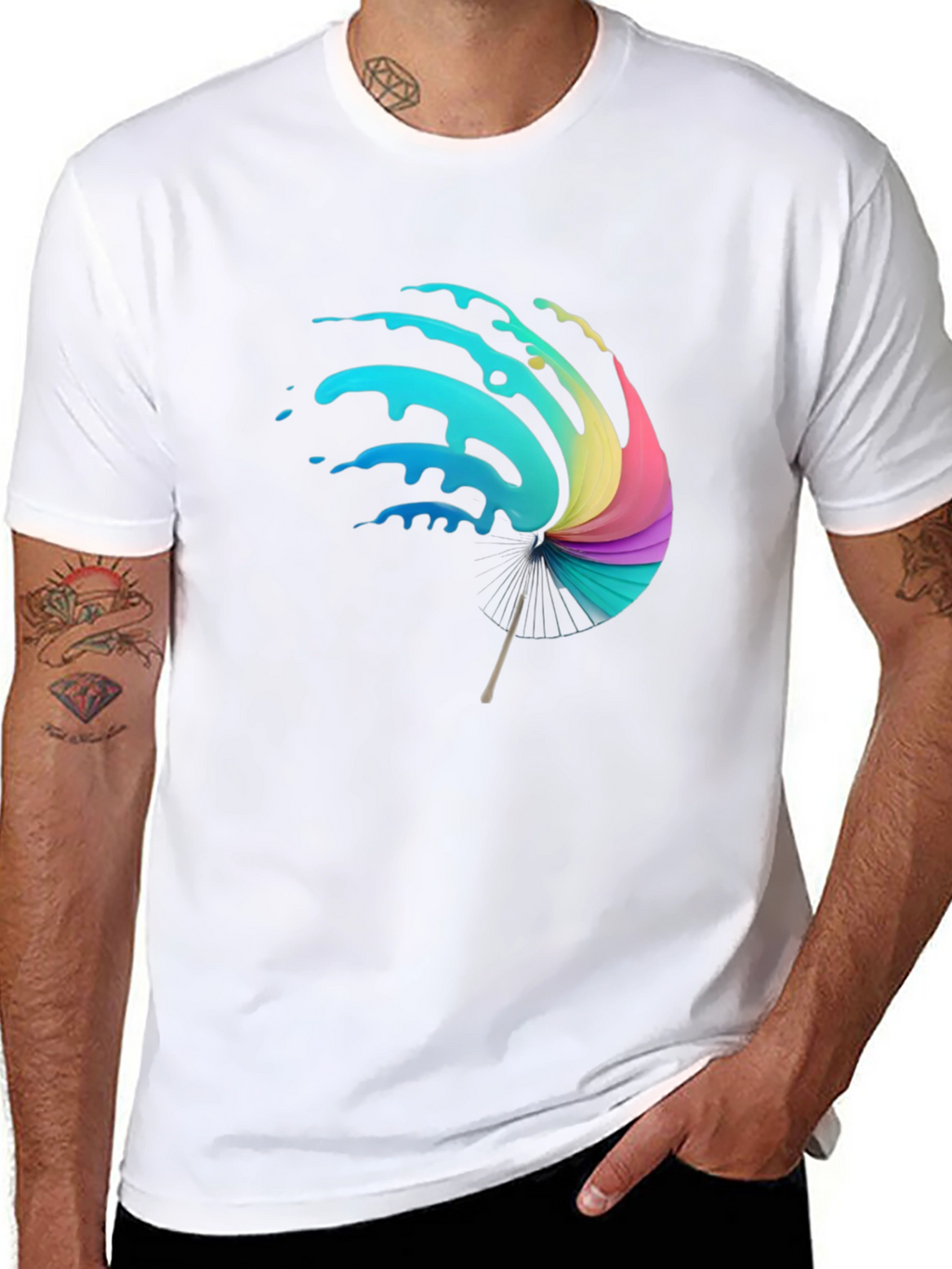 Vibrant Splash Umbrella Graphic Black T-Shirt