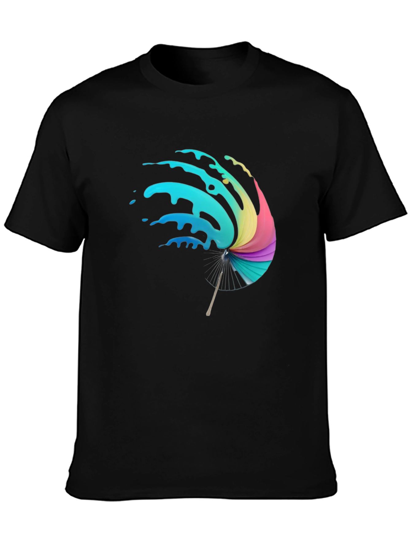 Vibrant Splash Umbrella Graphic Black T-Shirt