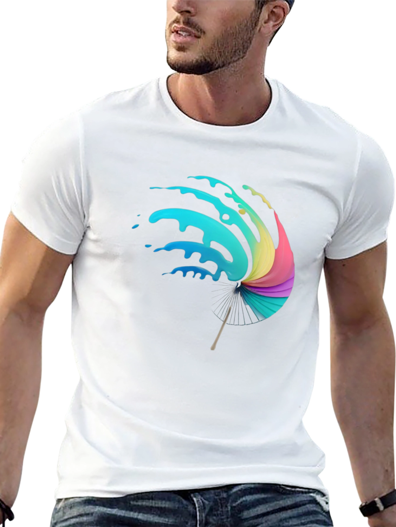 Vibrant Splash Umbrella Graphic Black T-Shirt