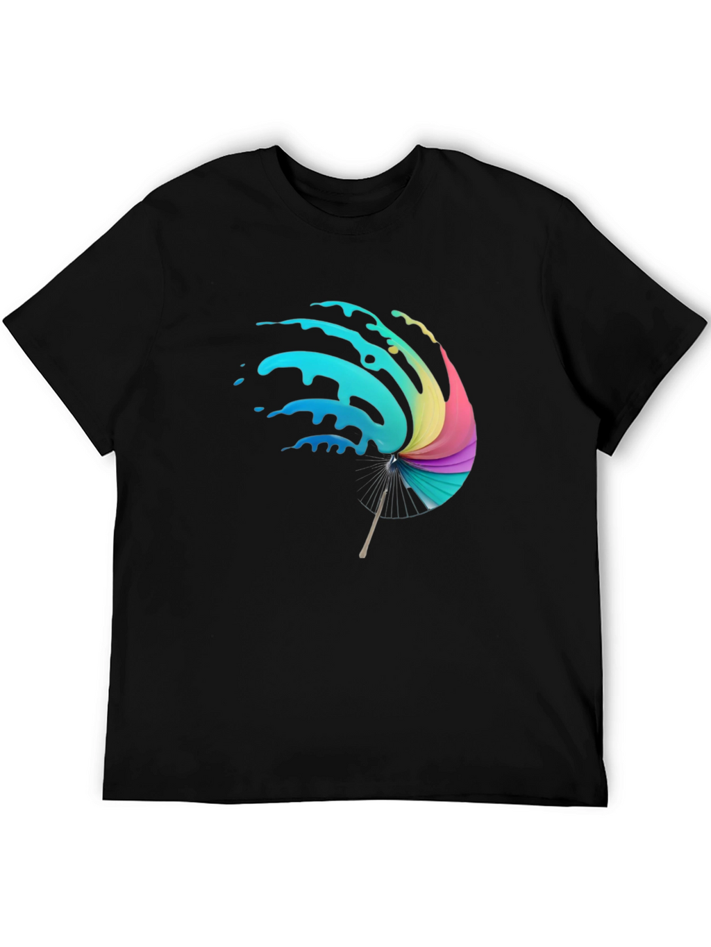 Vibrant Splash Umbrella Graphic Black T-Shirt
