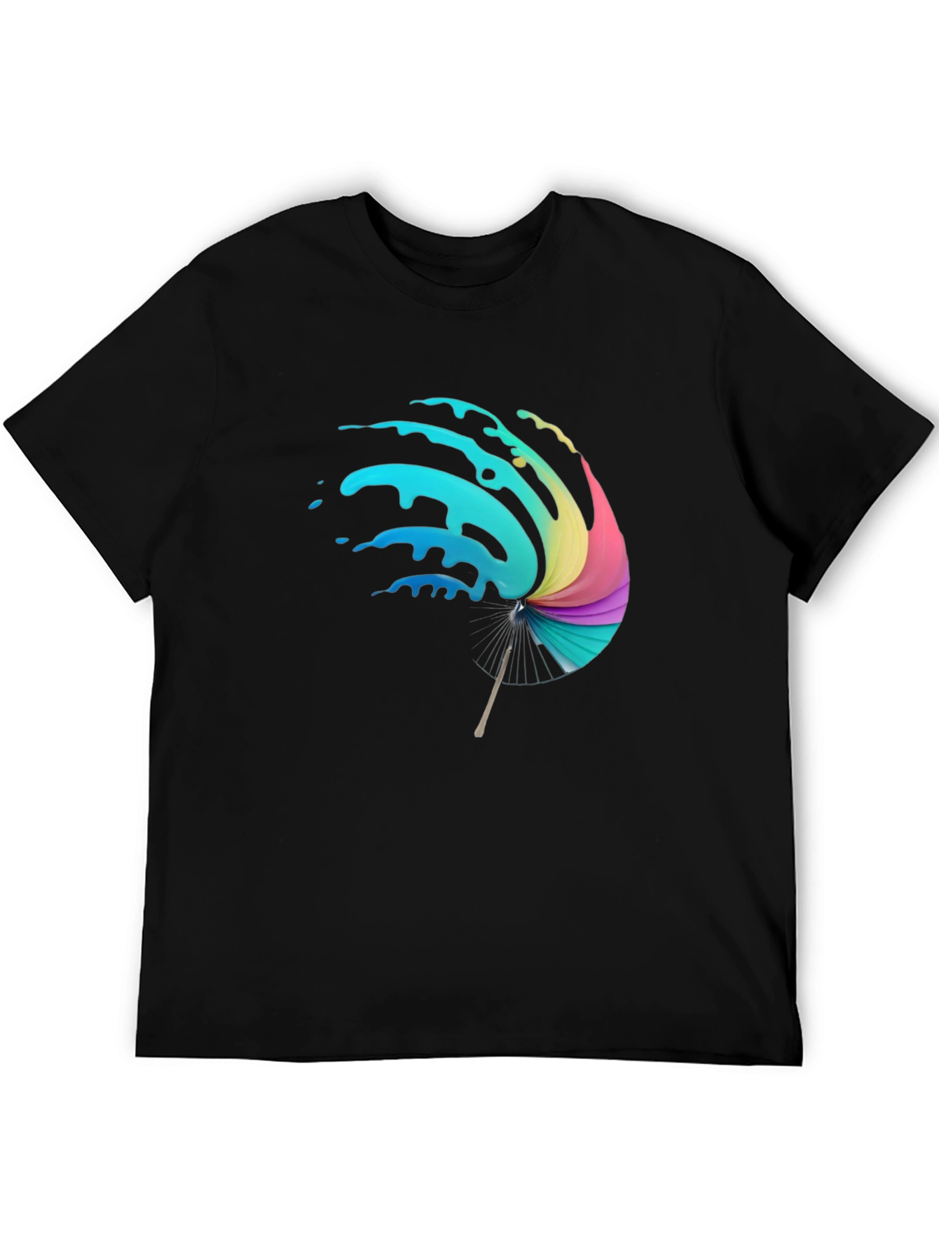Vibrant Splash Umbrella Graphic Black T-Shirt