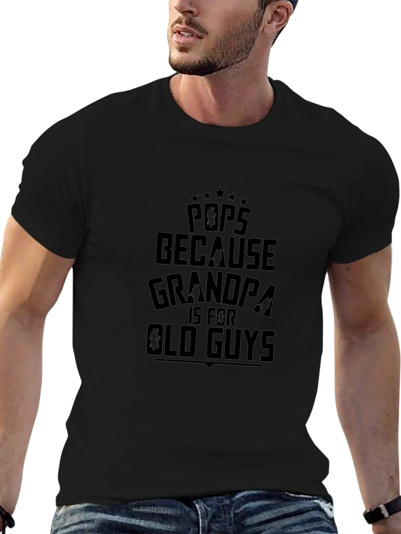 Pops Grandpa Old Guys Mens Black Graphic Tee