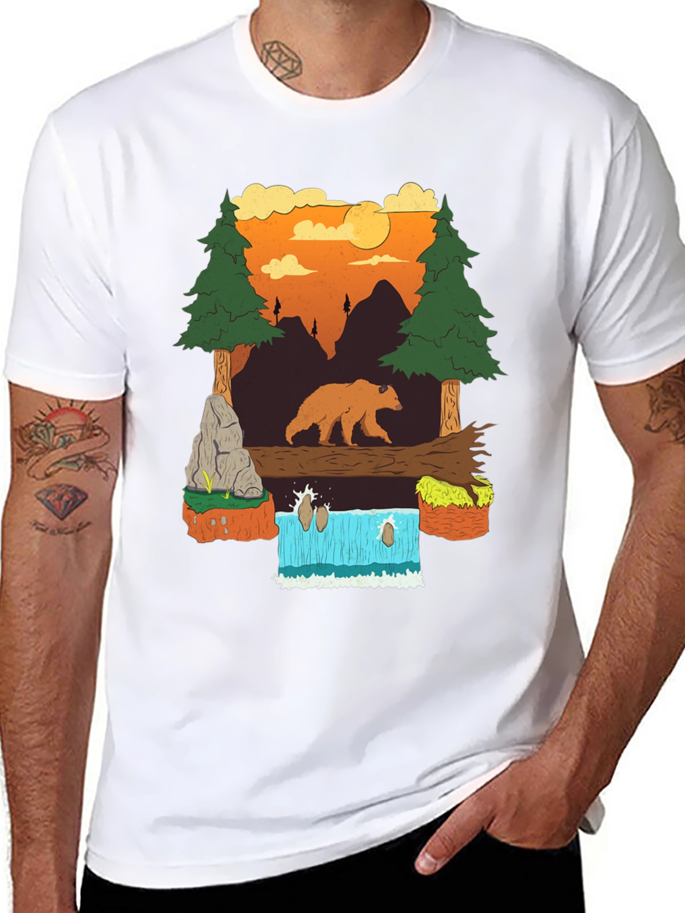 Bear and Waterfall Graphic Tee