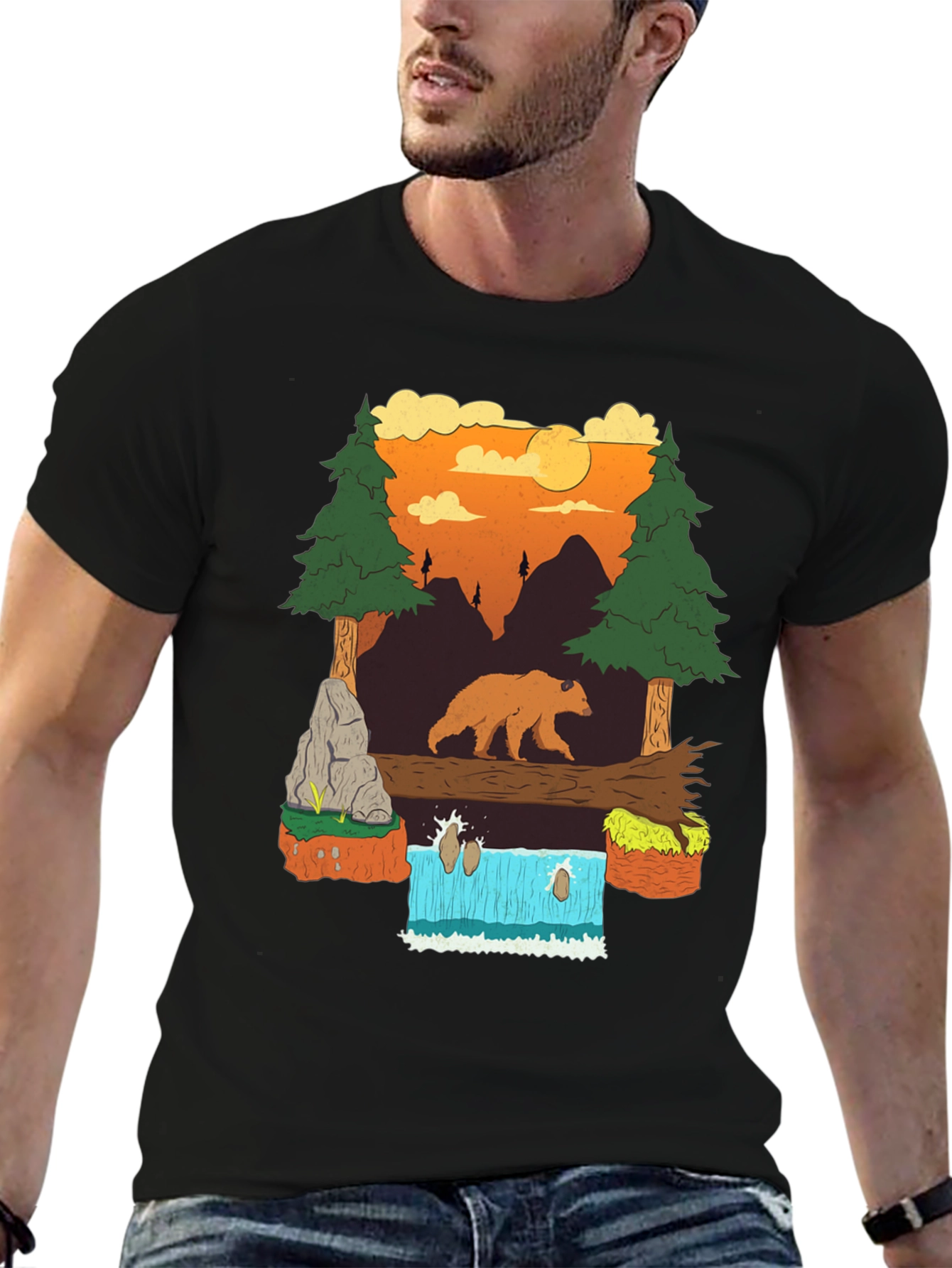 Bear and Waterfall Graphic Tee
