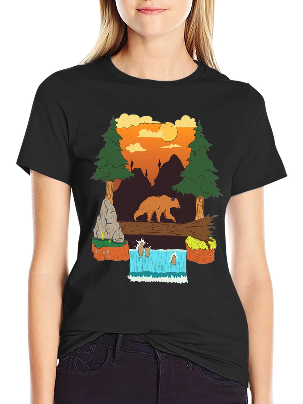 Bear and Waterfall Graphic Tee