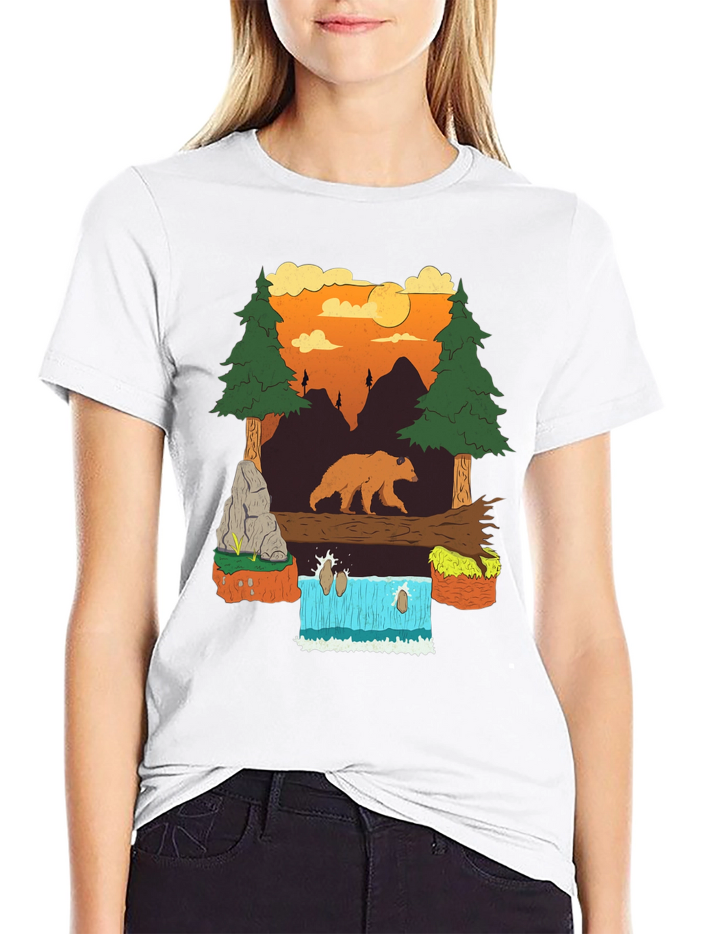 Bear and Waterfall Graphic Tee