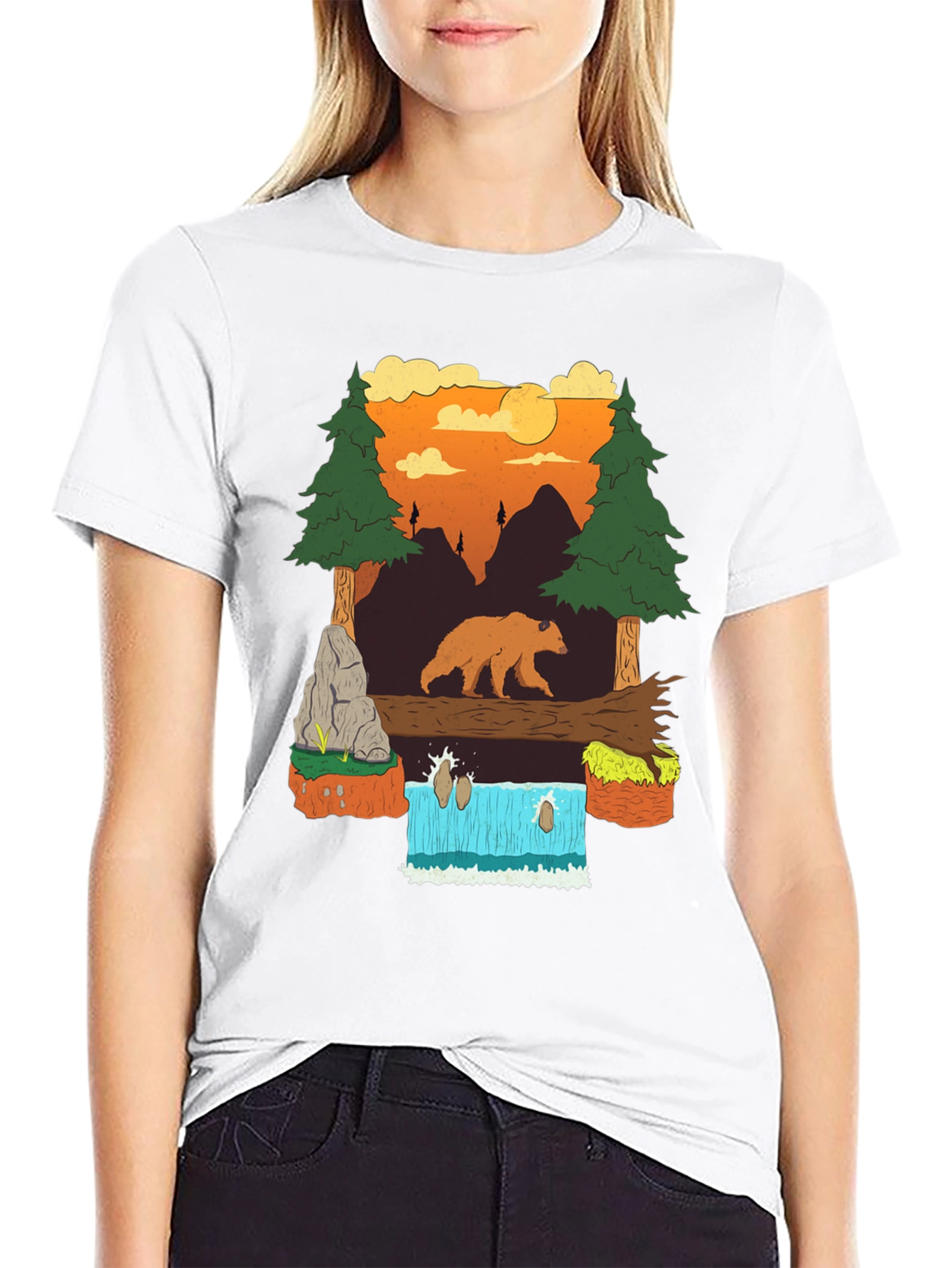 Bear and Waterfall Graphic Tee