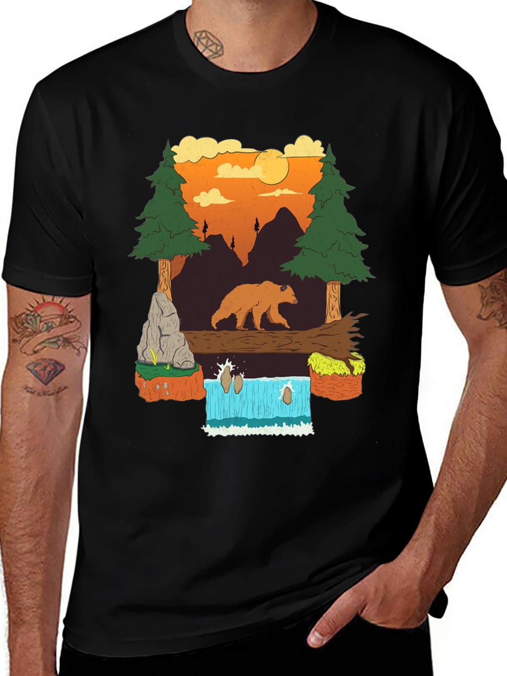 Bear and Waterfall Graphic Tee