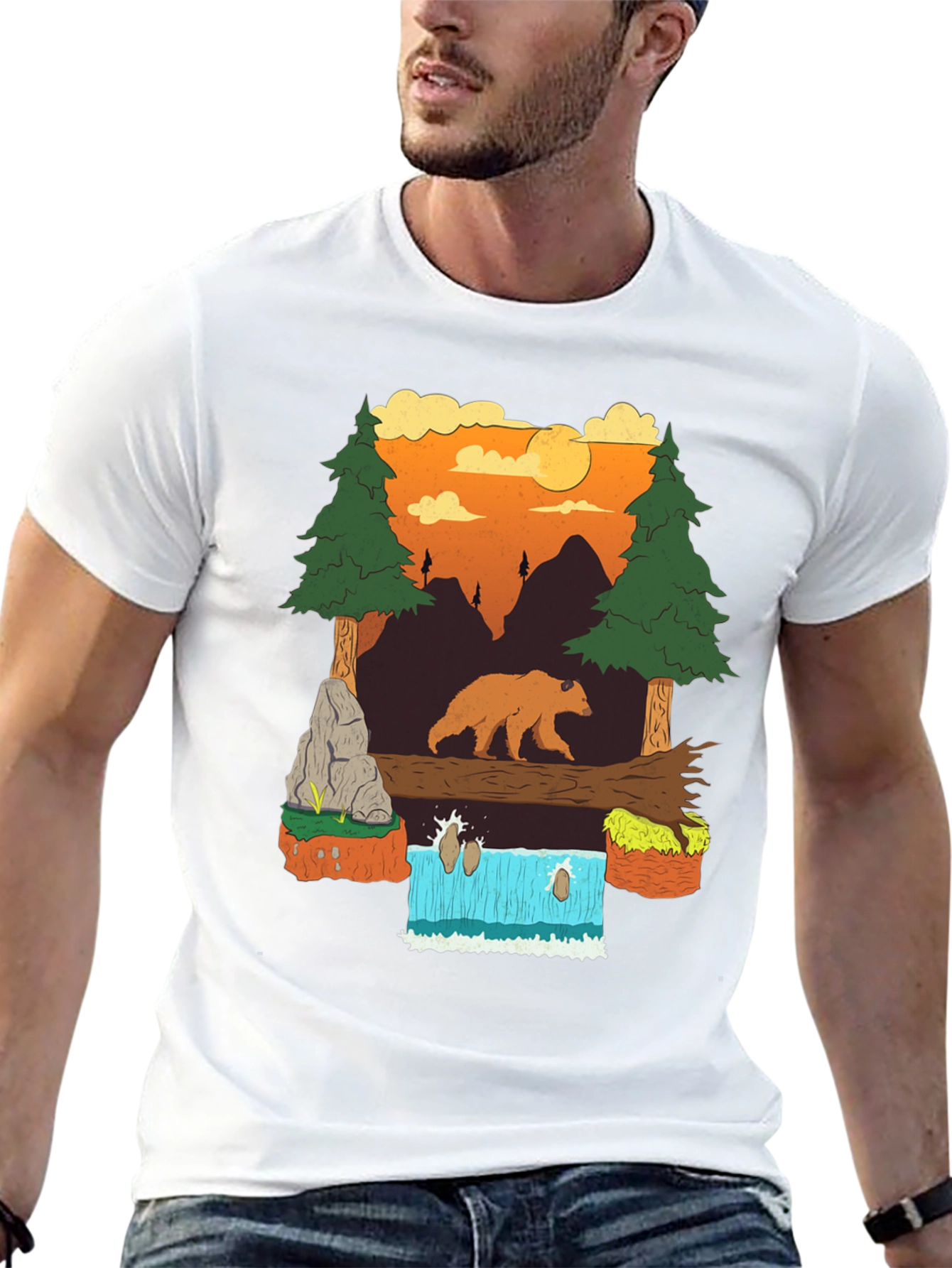Bear and Waterfall Graphic Tee