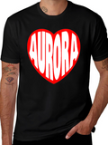 Aurora Heart Graphic Tee - Black Cotton T-Shirt