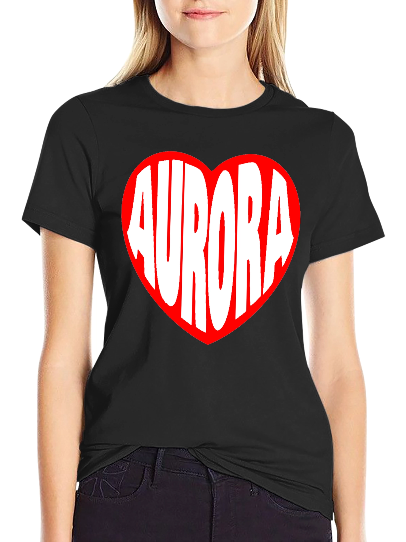Aurora Heart Graphic Tee - Black Cotton T-Shirt