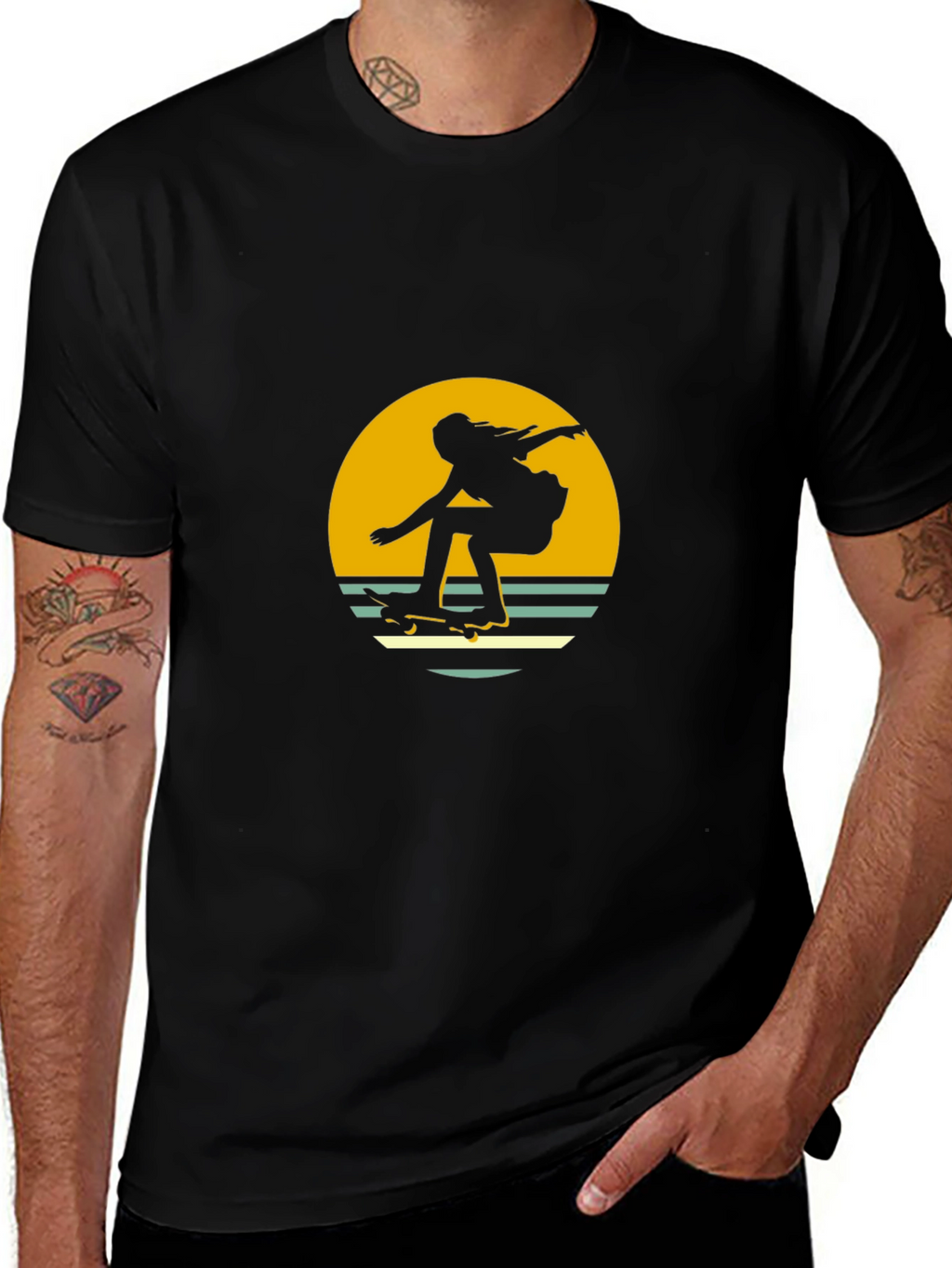 Retro Skater Graphic Tee - Black