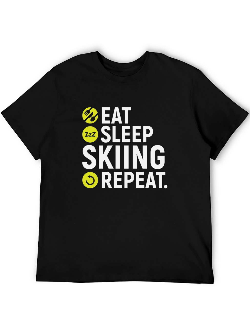 Eat Sleep Skiing Repeat Black T-Shirt
