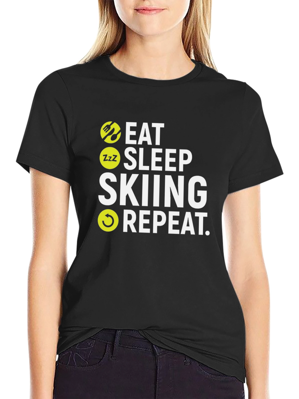 Eat Sleep Skiing Repeat Black T-Shirt