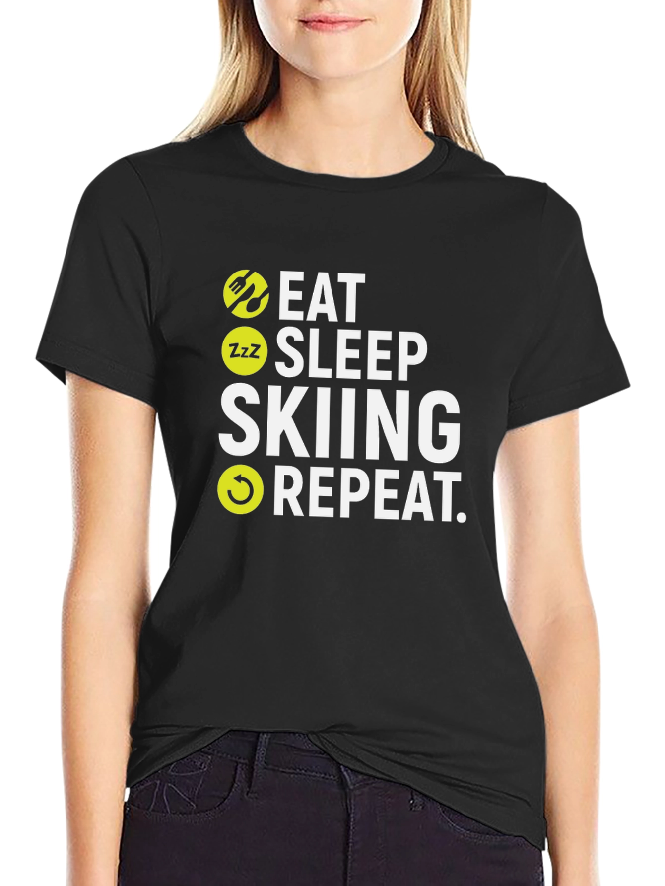 Eat Sleep Skiing Repeat Black T-Shirt