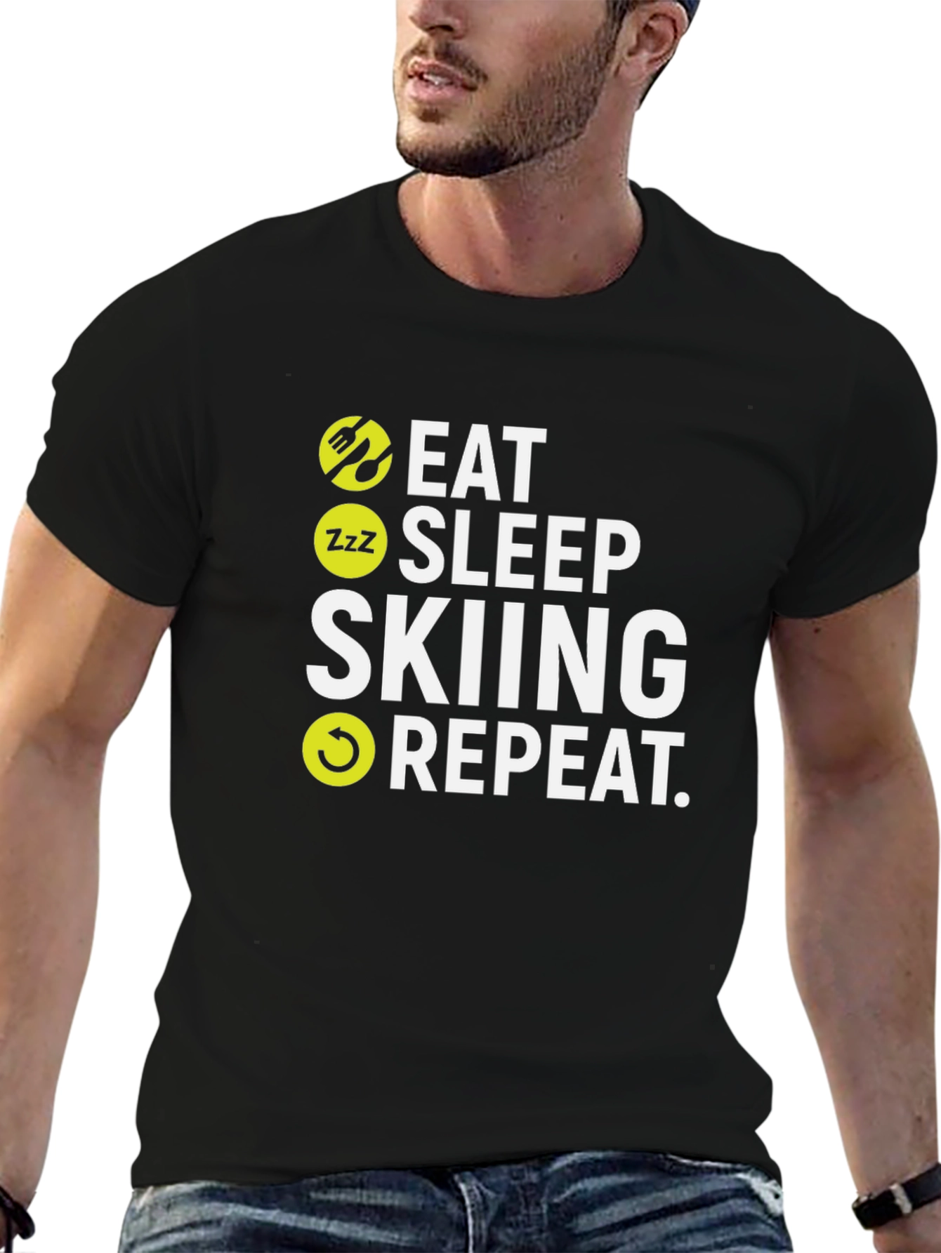 Eat Sleep Skiing Repeat Black T-Shirt
