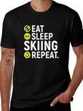 Eat Sleep Skiing Repeat Black T-Shirt