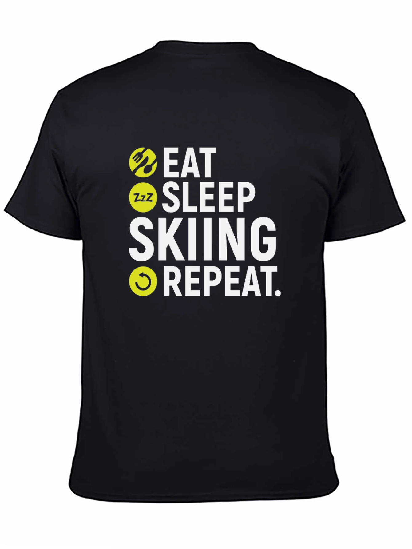 Eat Sleep Skiing Repeat Black T-Shirt