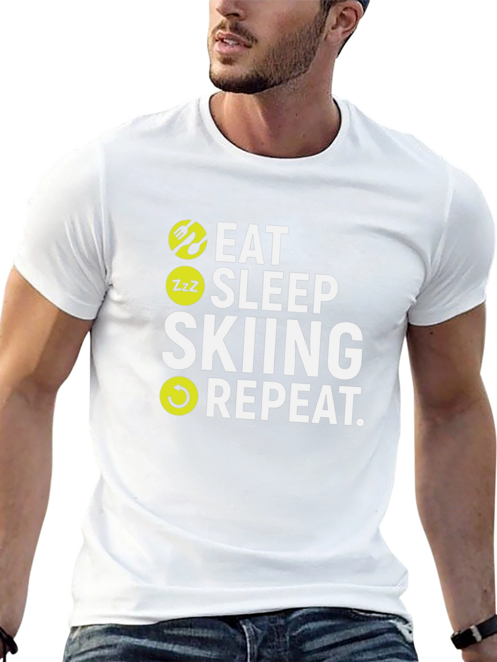 Eat Sleep Skiing Repeat Black T-Shirt