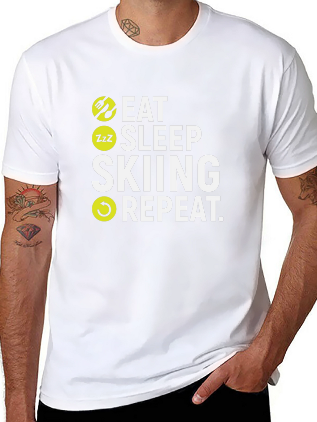 Eat Sleep Skiing Repeat Black T-Shirt