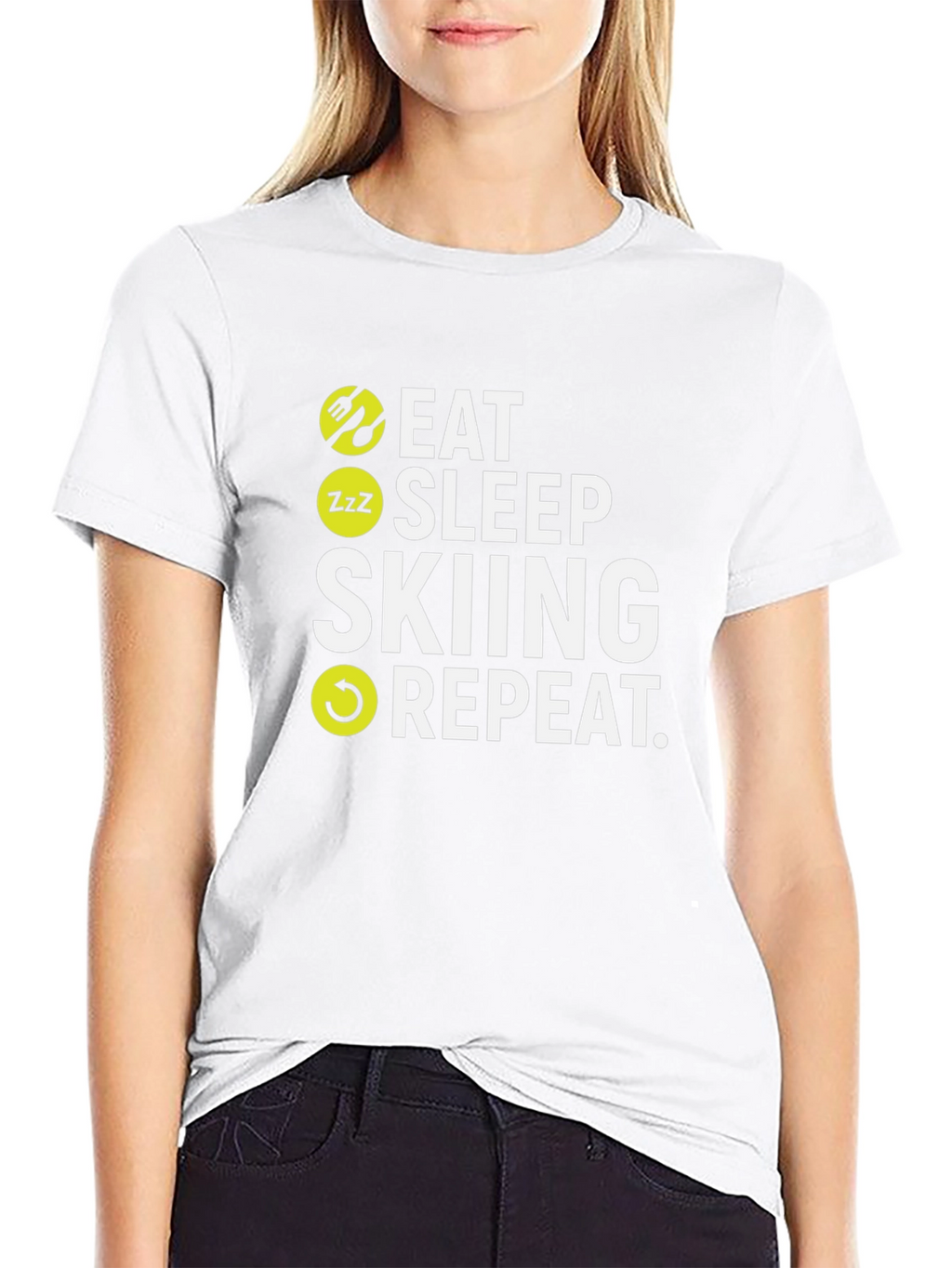 Eat Sleep Skiing Repeat Black T-Shirt