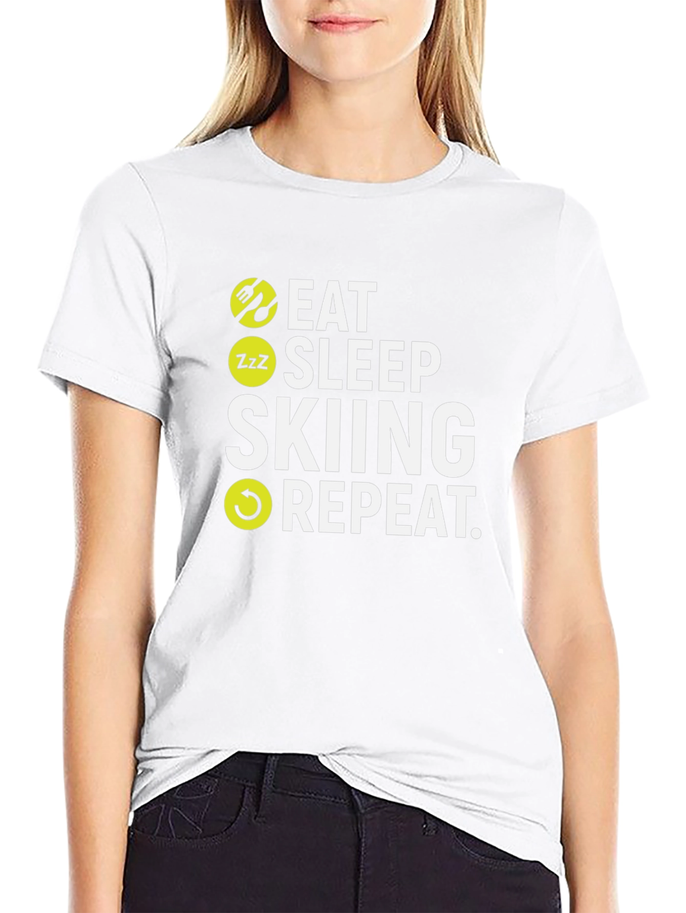 Eat Sleep Skiing Repeat Black T-Shirt