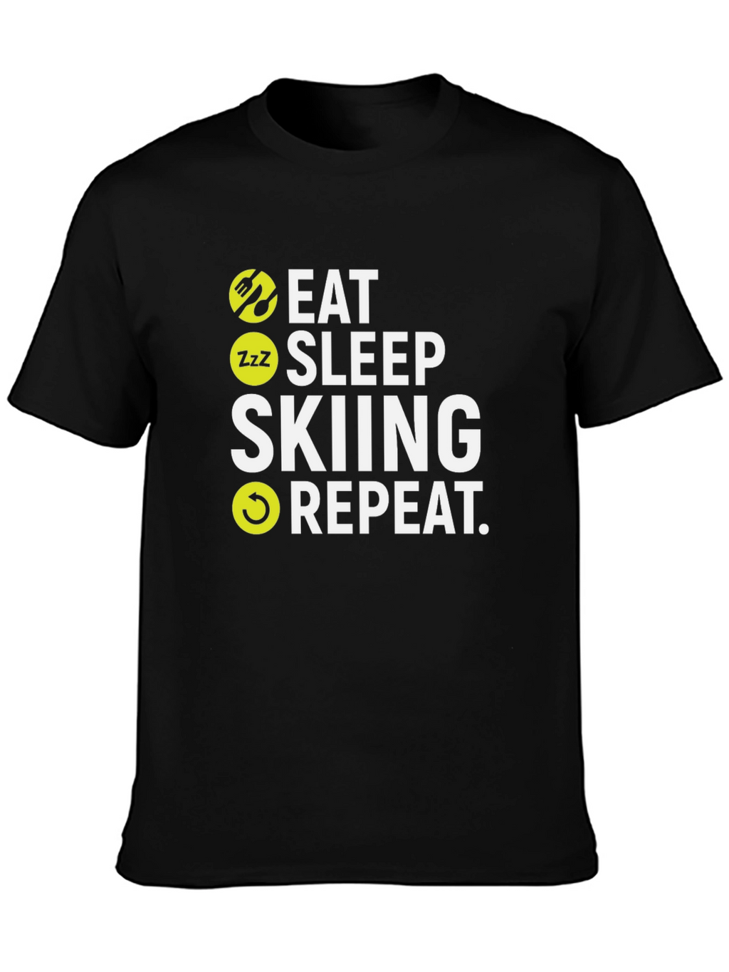 Eat Sleep Skiing Repeat Black T-Shirt
