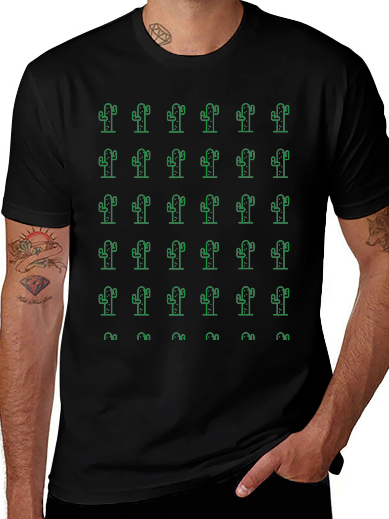 Cactus Pattern Crew Neck T-Shirt