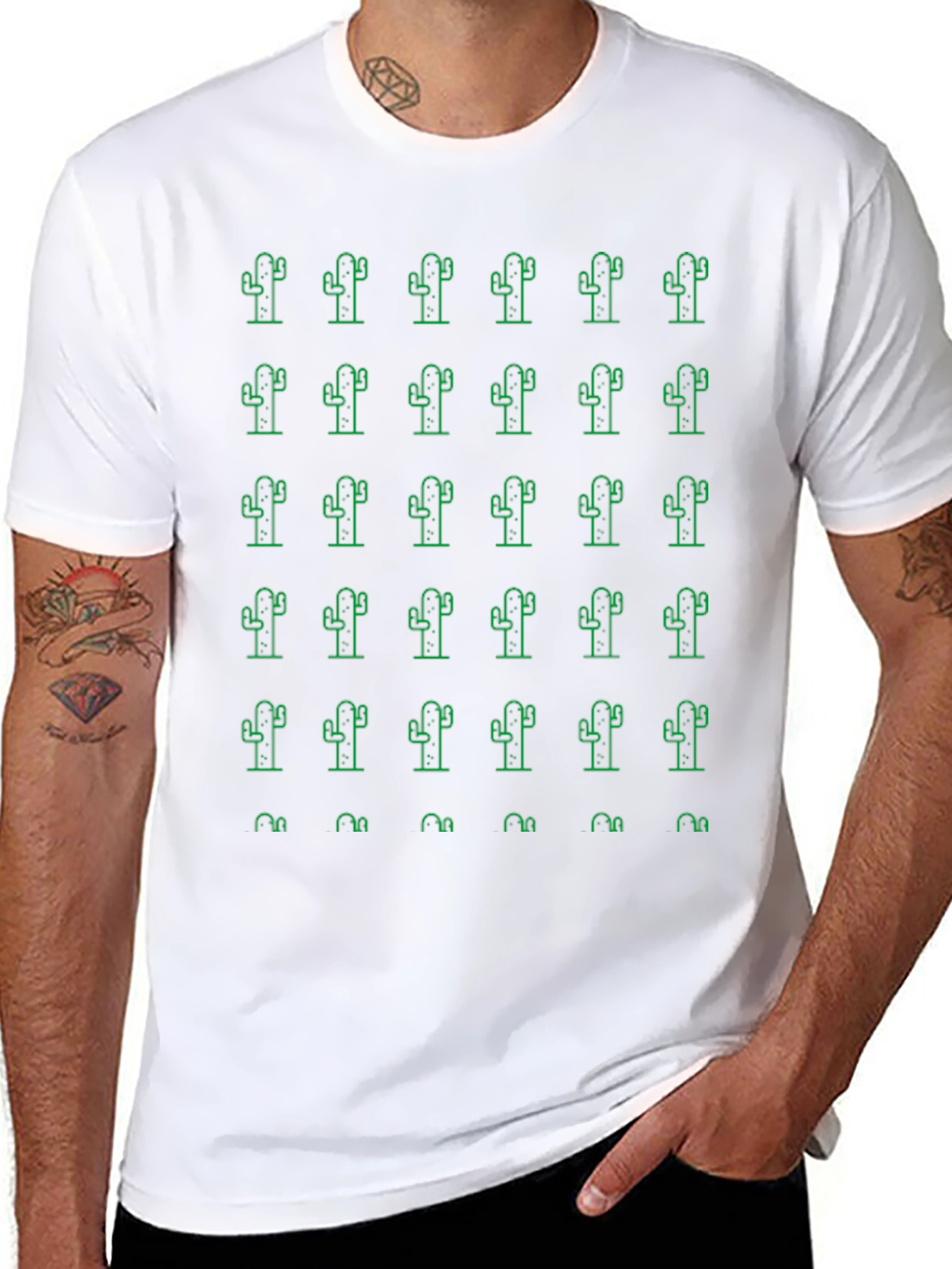 Cactus Pattern Crew Neck T-Shirt
