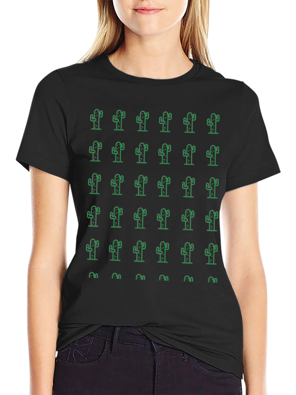 Cactus Pattern Crew Neck T-Shirt
