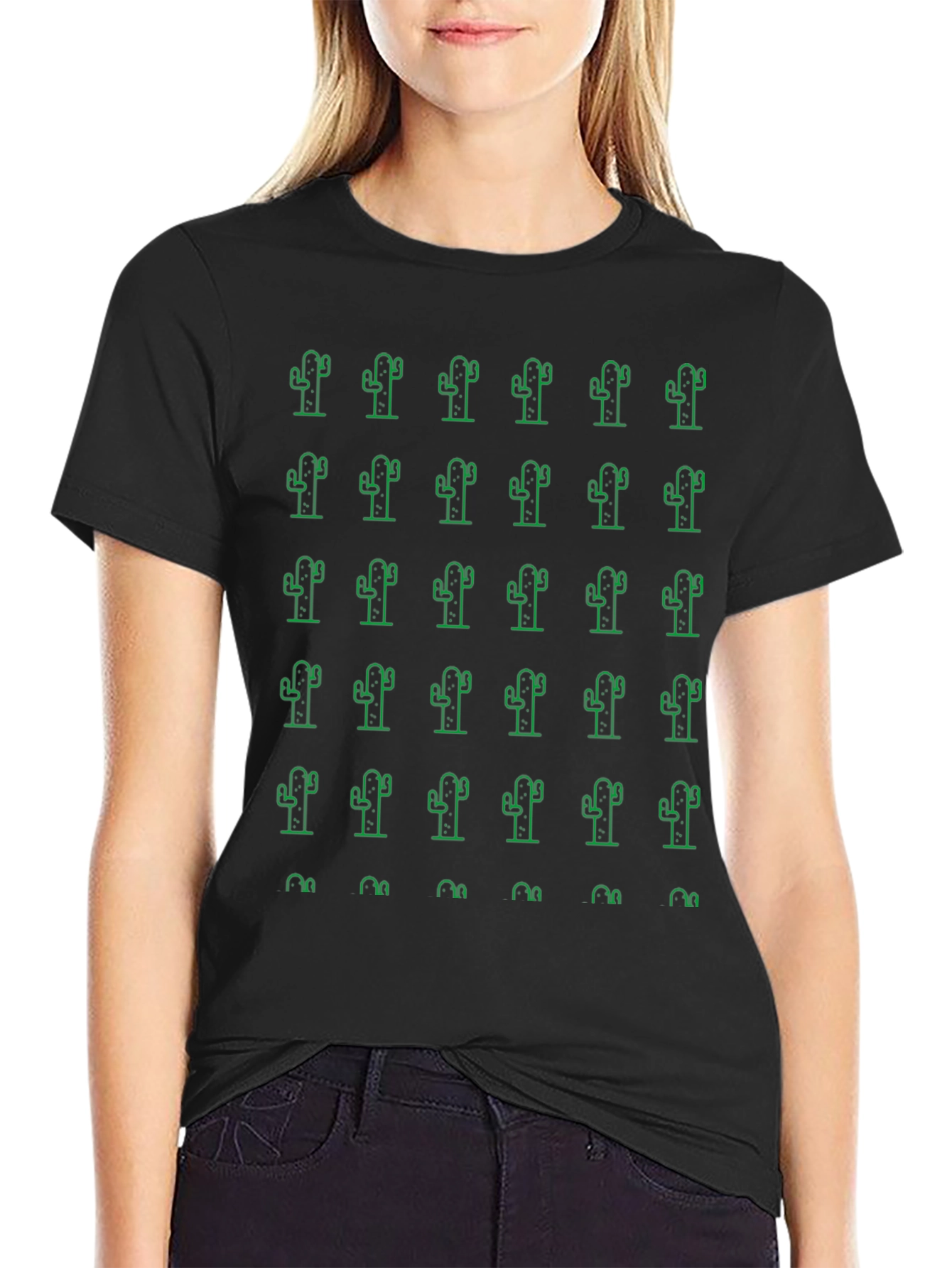 Cactus Pattern Crew Neck T-Shirt