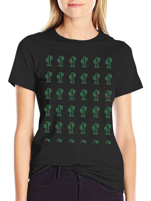 Cactus Pattern Crew Neck T-Shirt