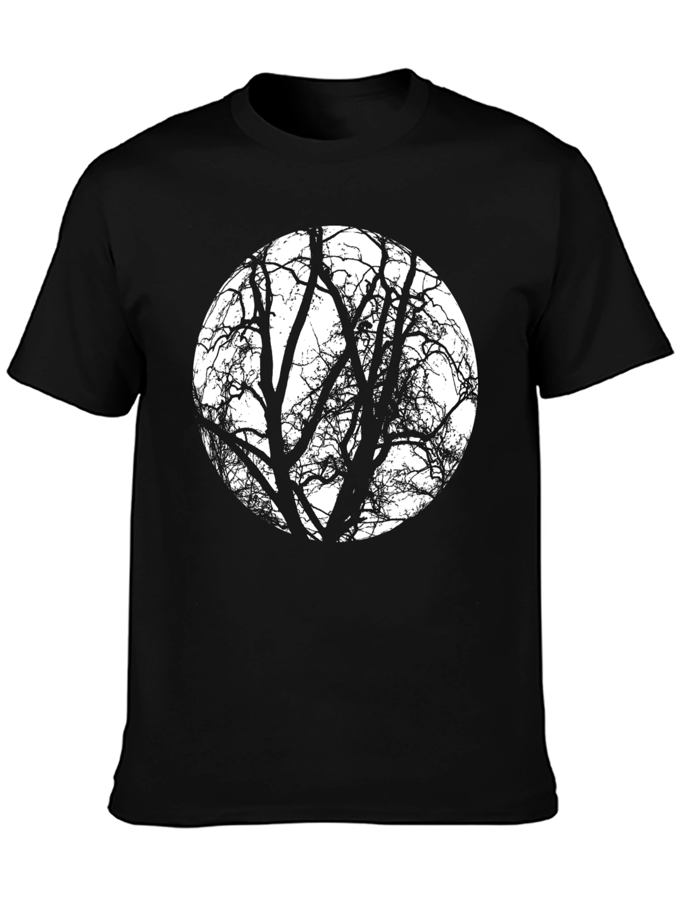 Tree Branch Silhouette Graphic Tee - Black Cotton Blend