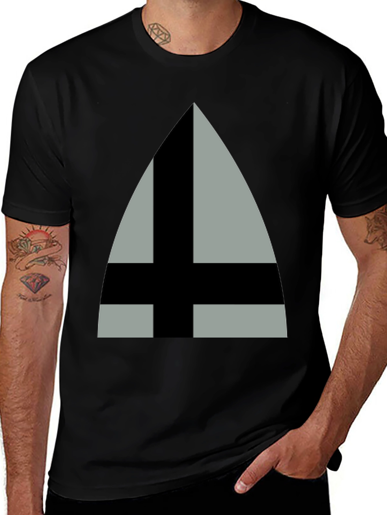Triangle Cross Graphic Tee - Mens Black Cotton T-Shirt