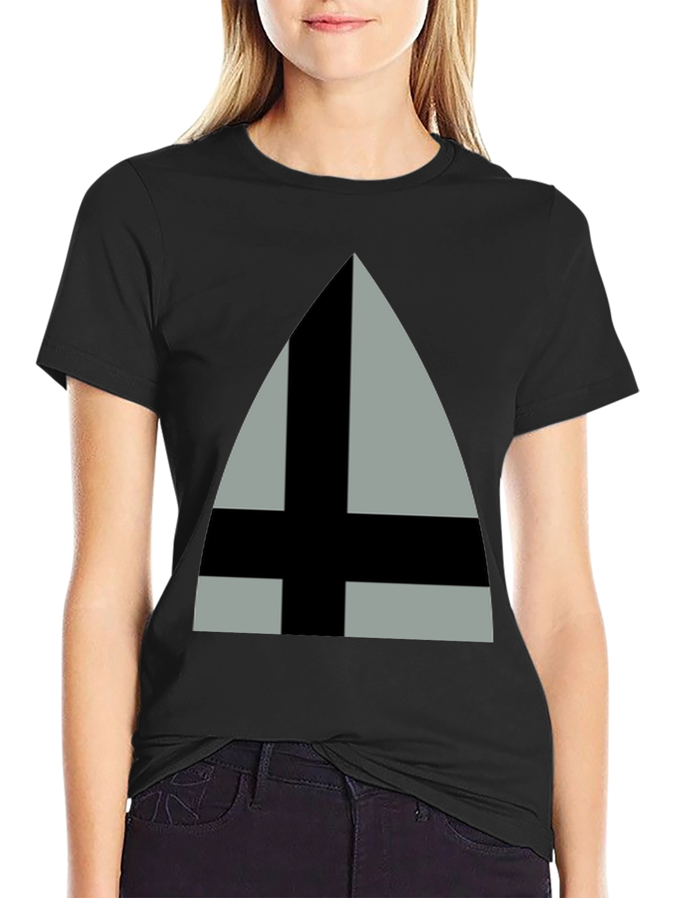Triangle Cross Graphic Tee - Mens Black Cotton T-Shirt