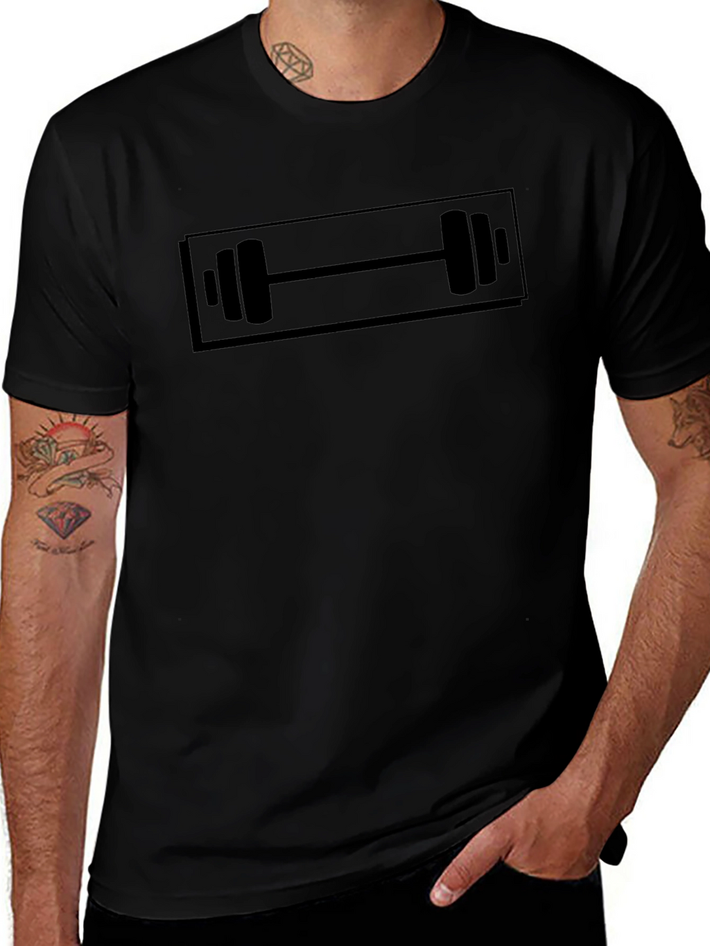 Workout Barbell Graphic Black T-Shirt
