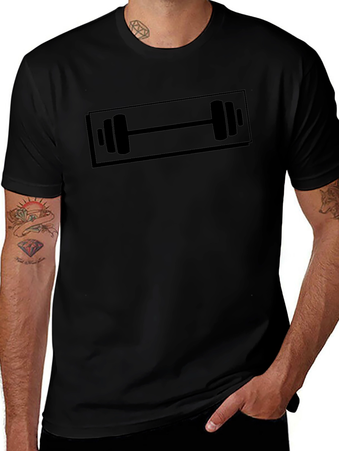 Workout Barbell Graphic Black T-Shirt
