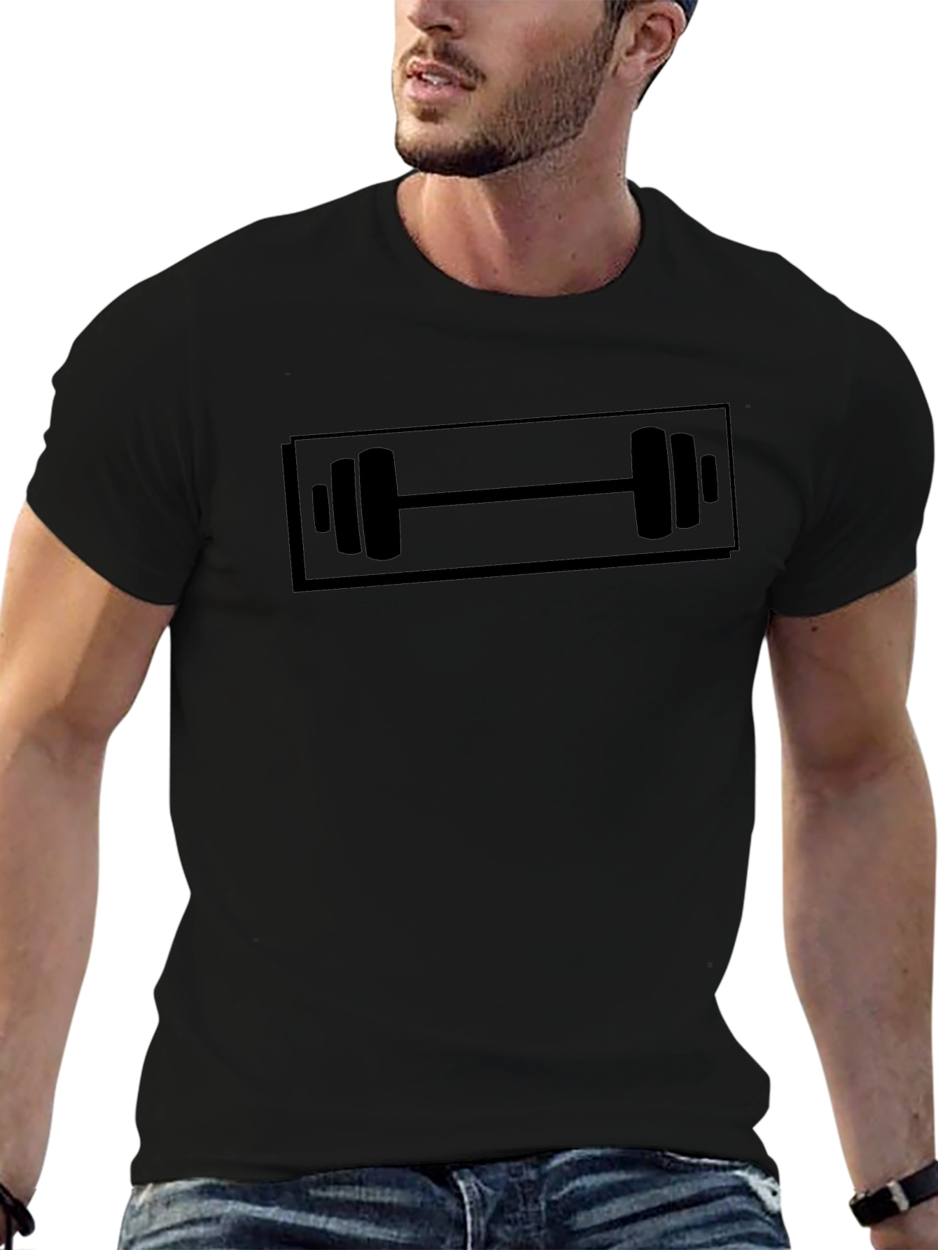 Workout Barbell Graphic Black T-Shirt