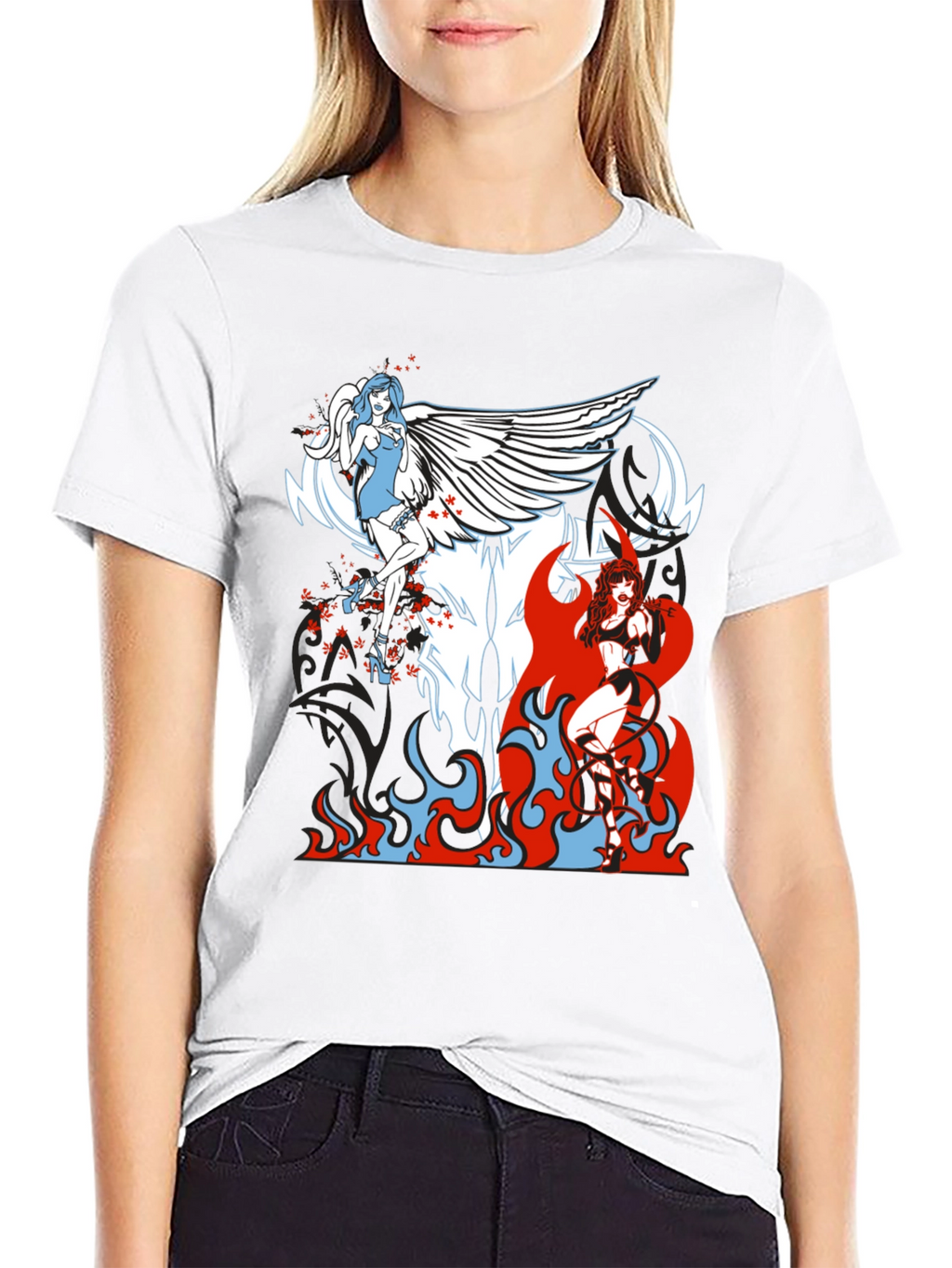 Angel & Devil Graphic Tee - Black
