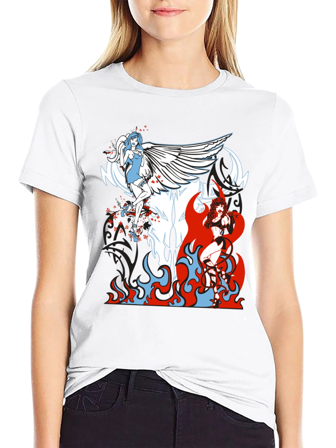 Angel & Devil Graphic Tee - Black