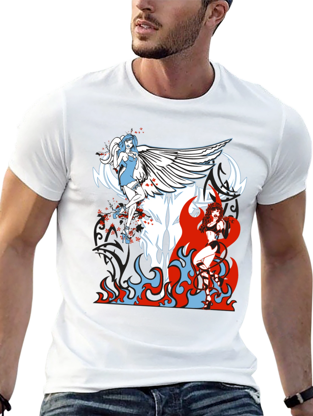 Angel & Devil Graphic Tee - Black