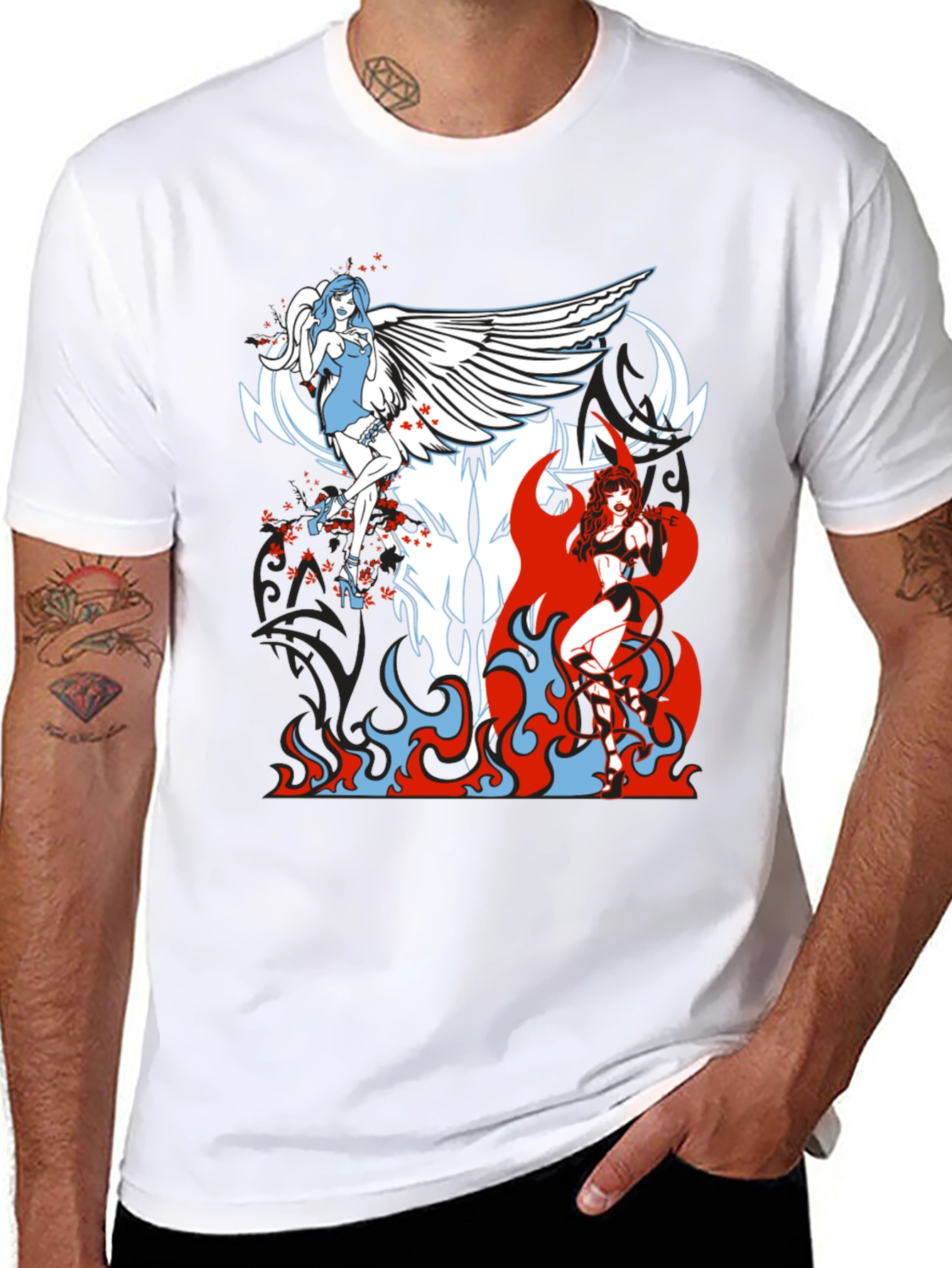 Angel & Devil Graphic Tee - Black