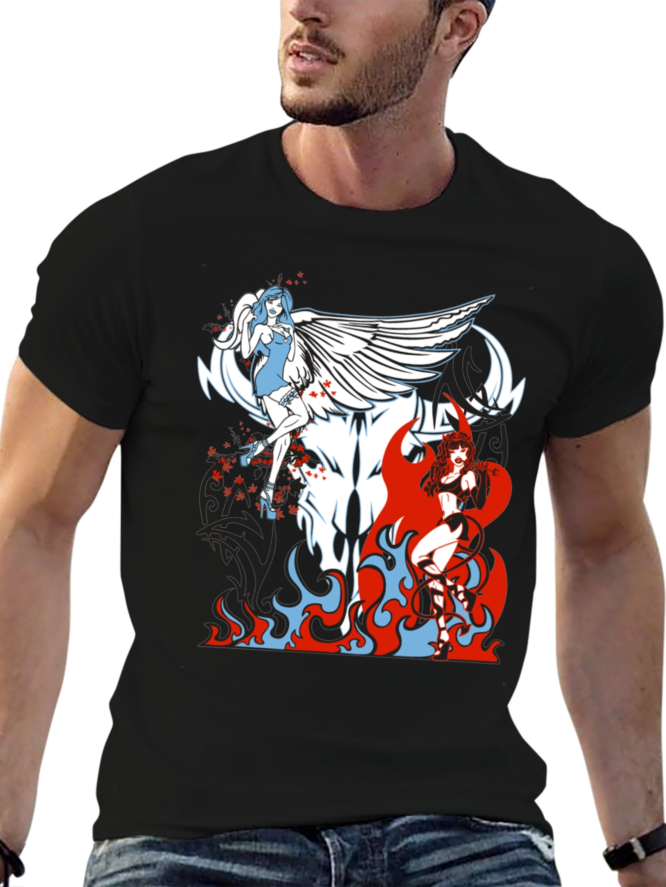 Angel & Devil Graphic Tee - Black