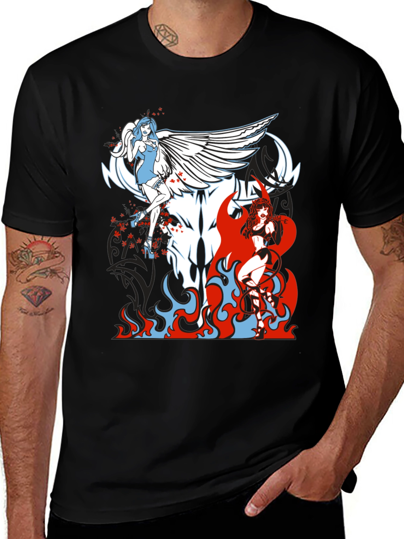Angel & Devil Graphic Tee - Black