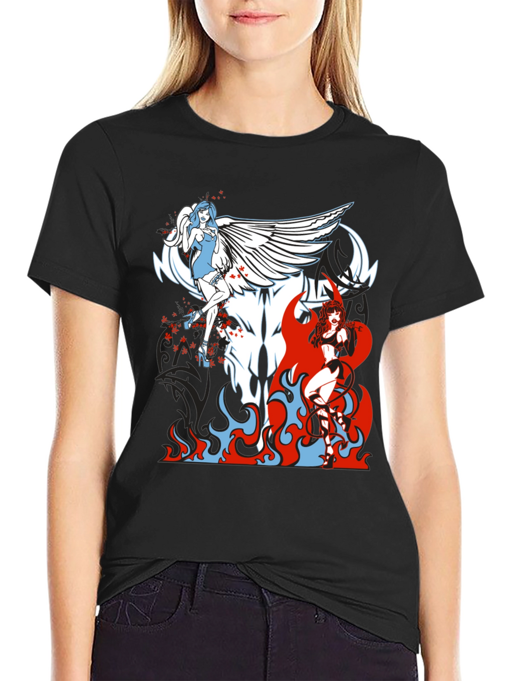 Angel & Devil Graphic Tee - Black
