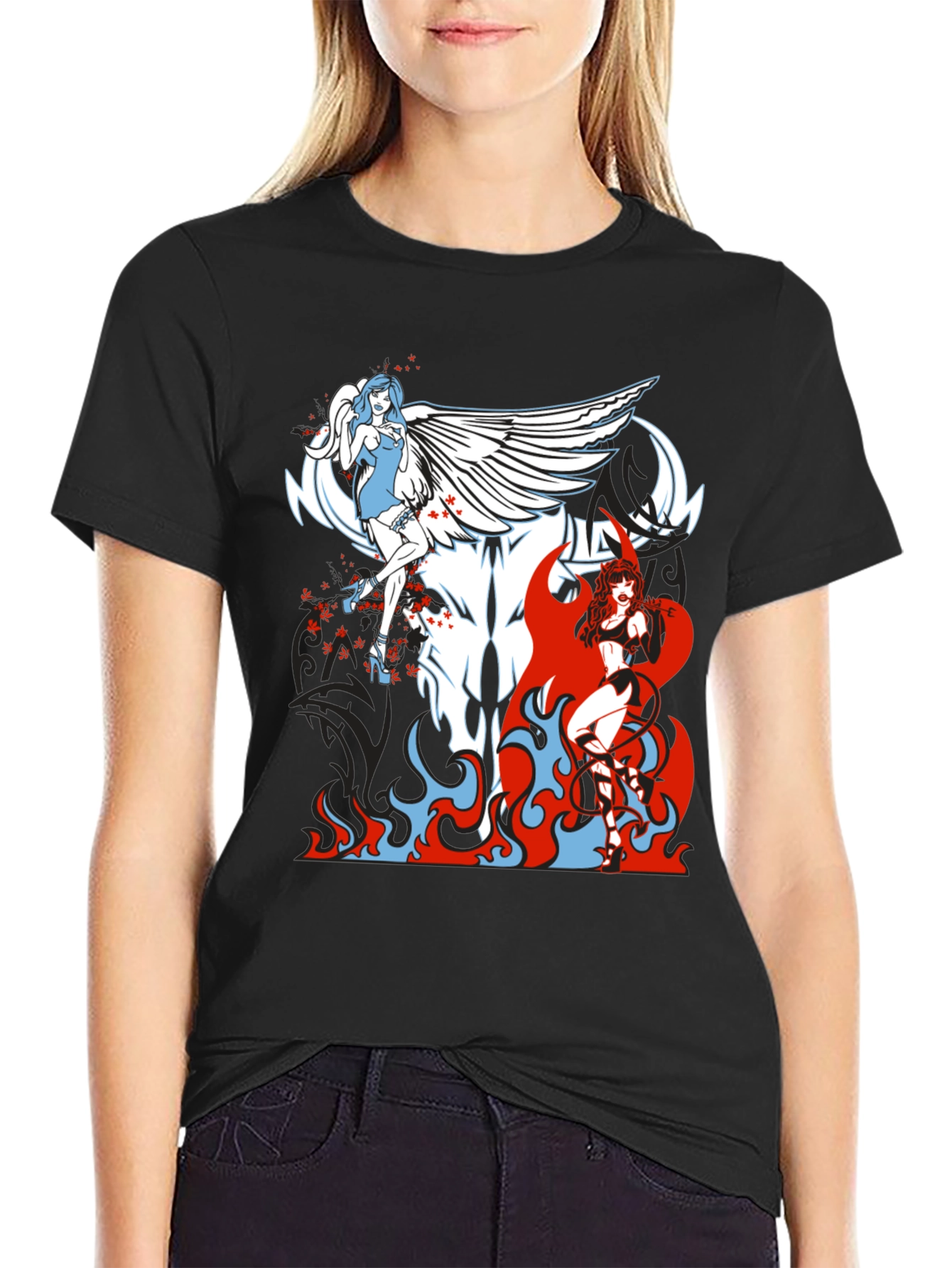 Angel & Devil Graphic Tee - Black