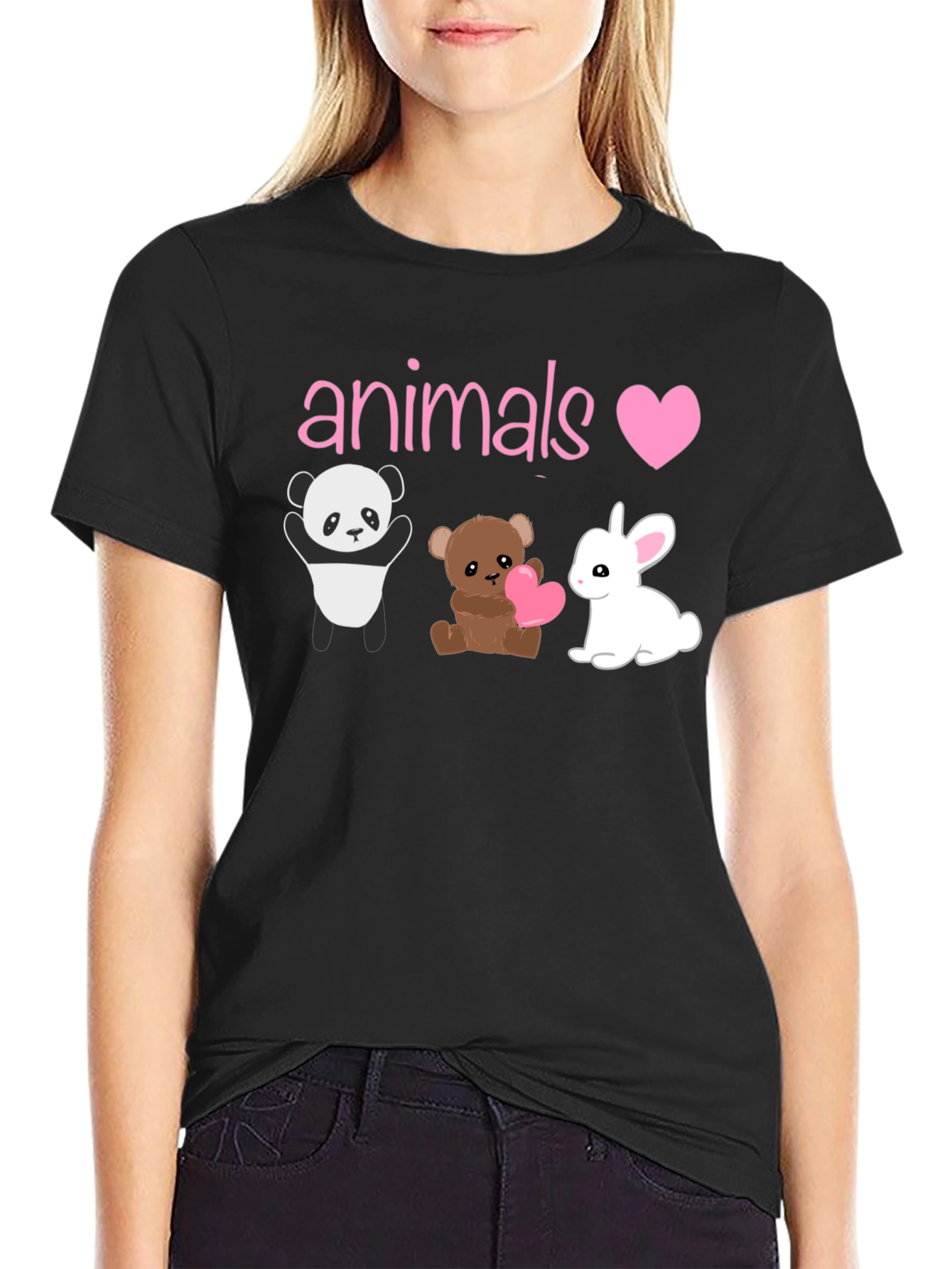 Animals Love T-Shirt: Panda Bear & Bunny Graphic Tee