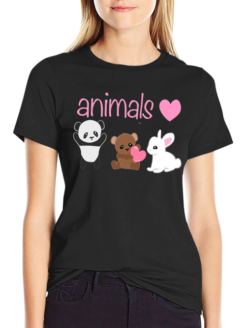 Animals Love T-Shirt: Panda Bear & Bunny Graphic Tee