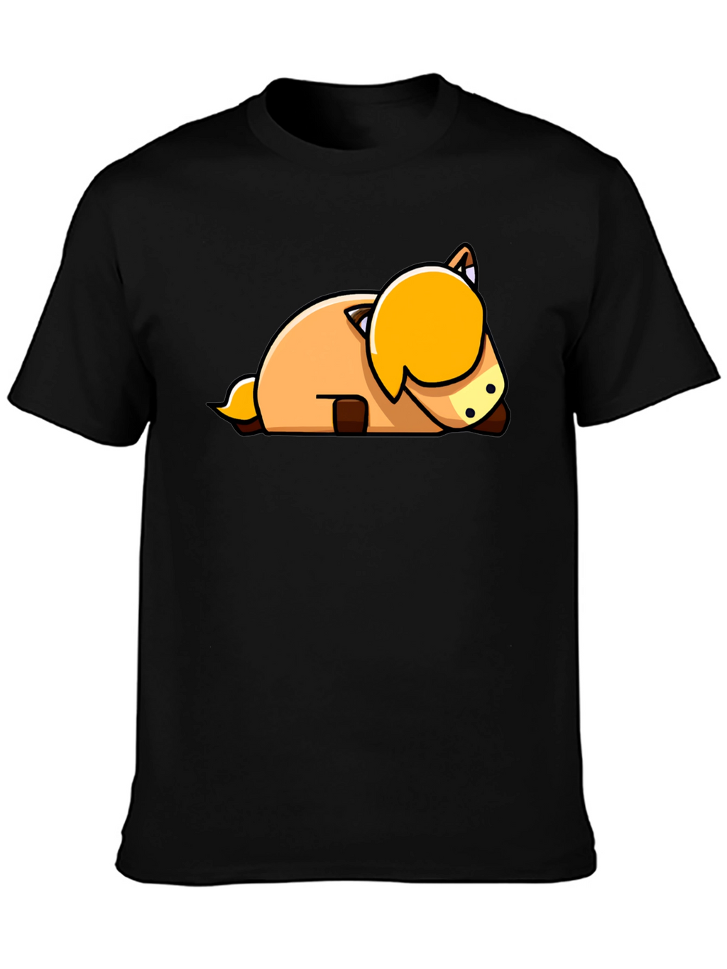 Cute Cartoon Horse Laying Down Black T-Shirt