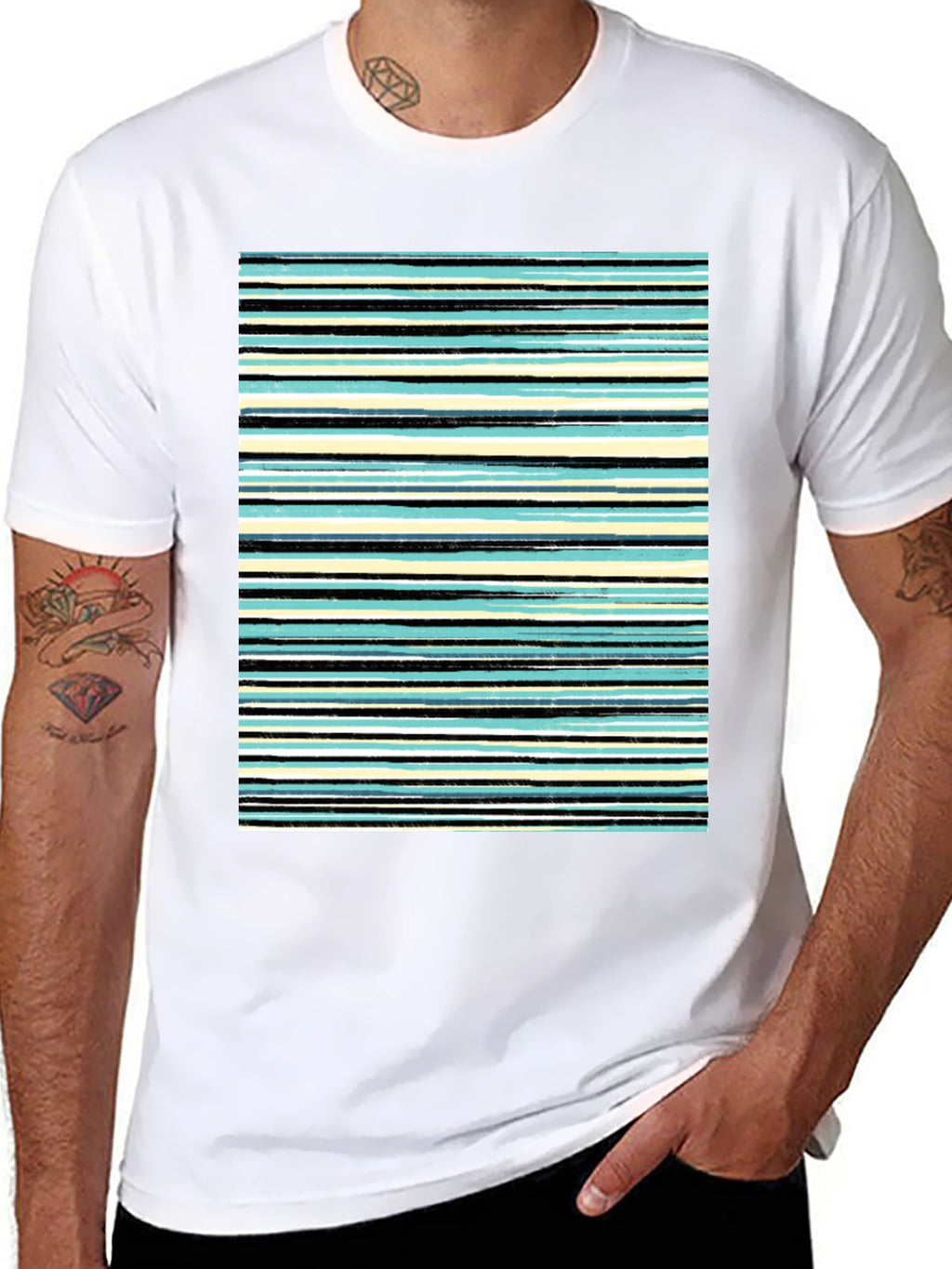 Striped Print Black T-Shirt